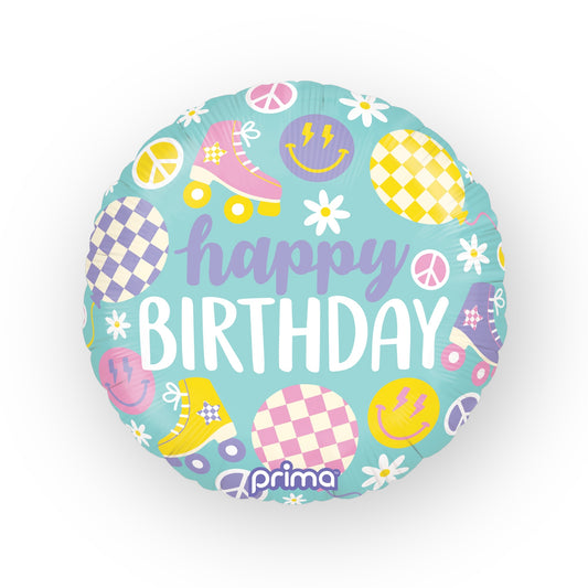 18" Round Retro Skates Birthday (1 Stk.)