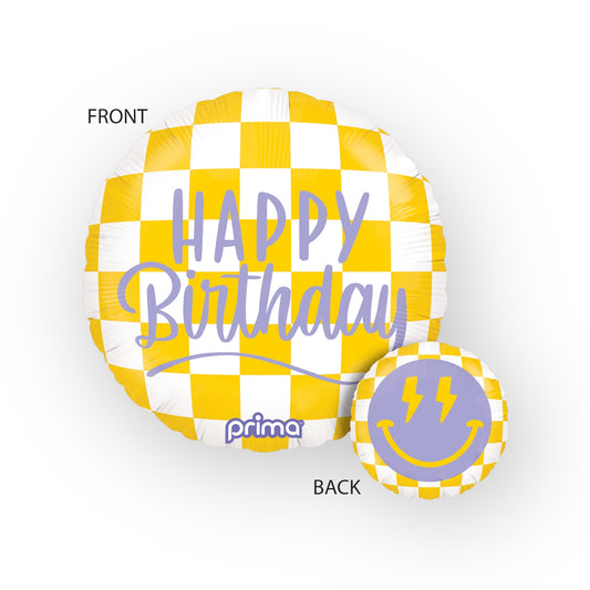 18" Round Happy Face Checker Birthday (1 Stk.)